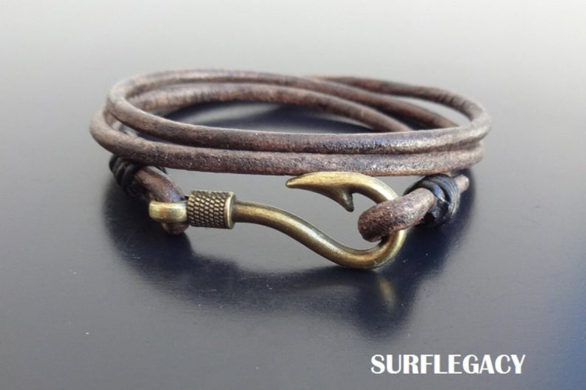 2pcs Nautical Fish Hook Bracelet Womens Mens Multilayer Leather Nylon  Wristband