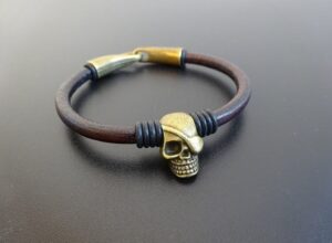Pirate Skull Leather Bracelet