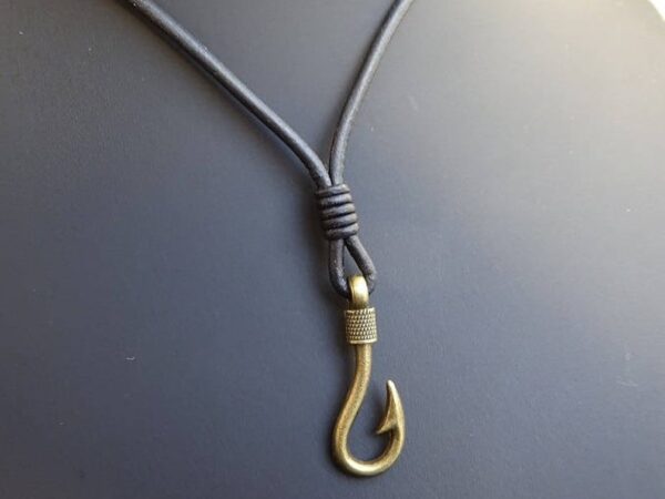 Fish Hook Necklace on leather