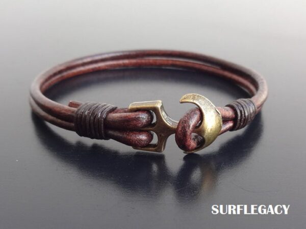 Men's Surf Bronze Leather Bracelet with Bronzite beads w/ indian button 