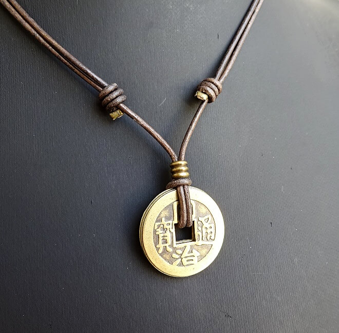 chinese coin necklace WITH SLIP KNOT CLOSURE