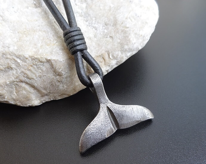 FORGED DARK STAINLESS STEEL WHALE TAIL LEATHER NECKLACE website