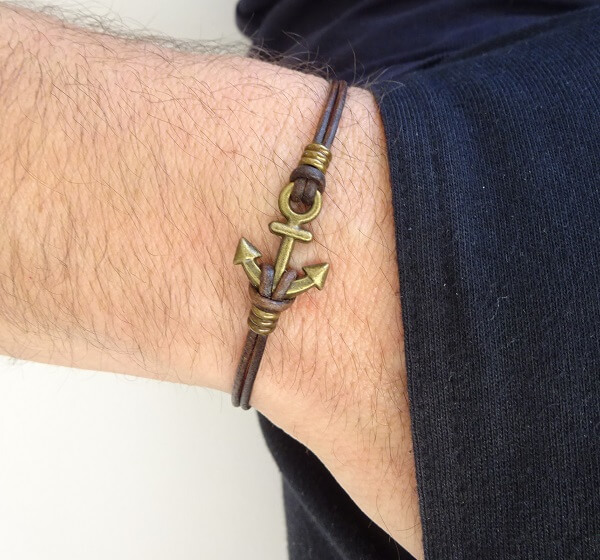 anchor leather bracelet worn 8