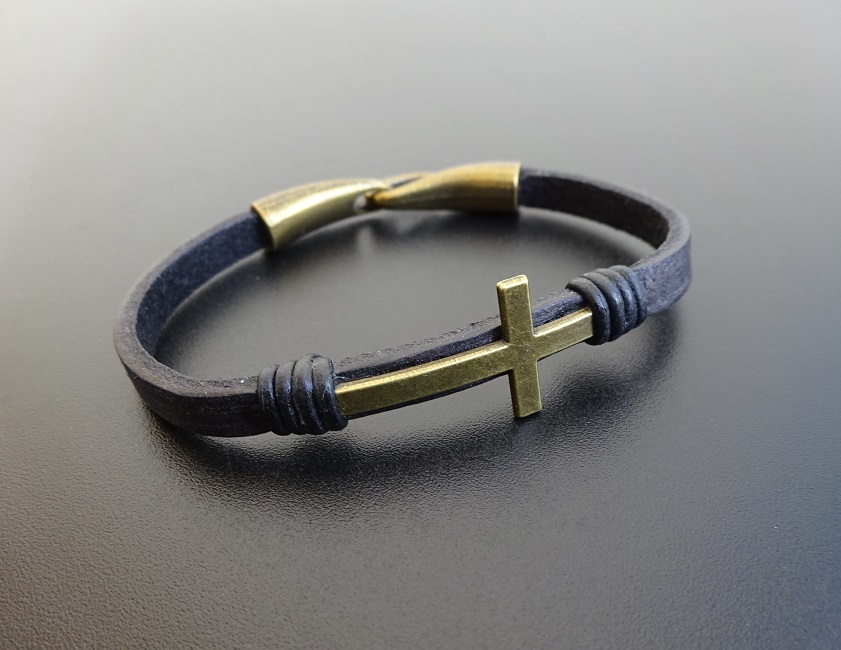 Mens Cross leather bracelet