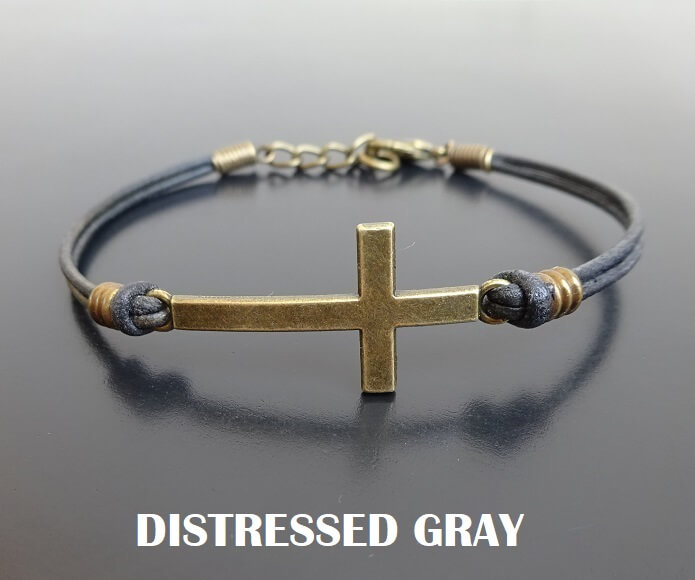 bronze cross leather bracelet adjustable distressed gray 9 website gallery A