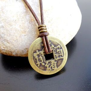 chinese coin necklace on leather