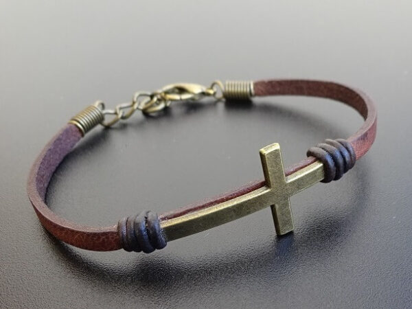 cross leather bracelet flat leather adjustable 1