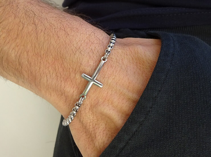 cross stainless steel bracelet worn 3