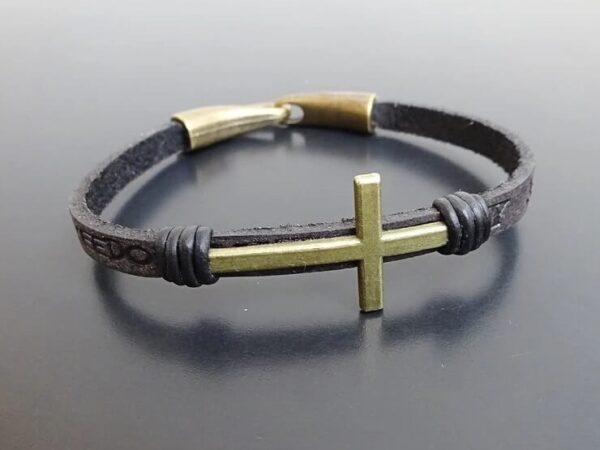 mens cross leather bracelet