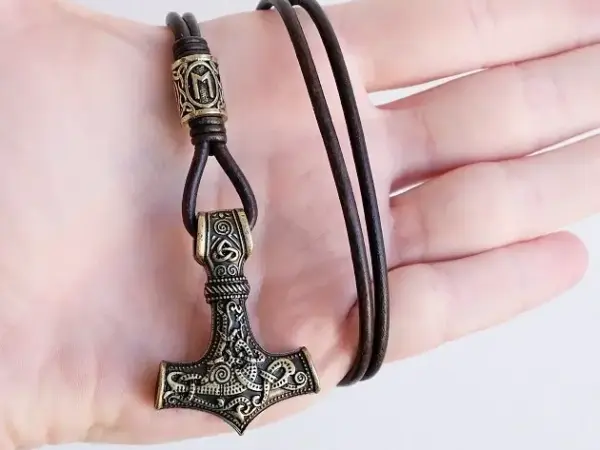 Bronze Mjolnir Necklace with rune