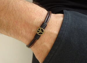 peace symbol leather bracelet hook clasp worn 4 INSTAGRAM