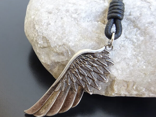 silver wing leather necklace