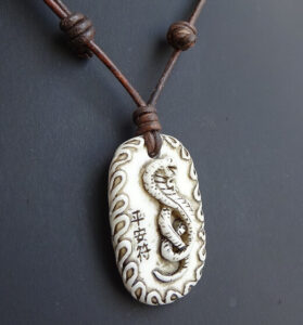 snake charm leather necklace antique brown leather 3