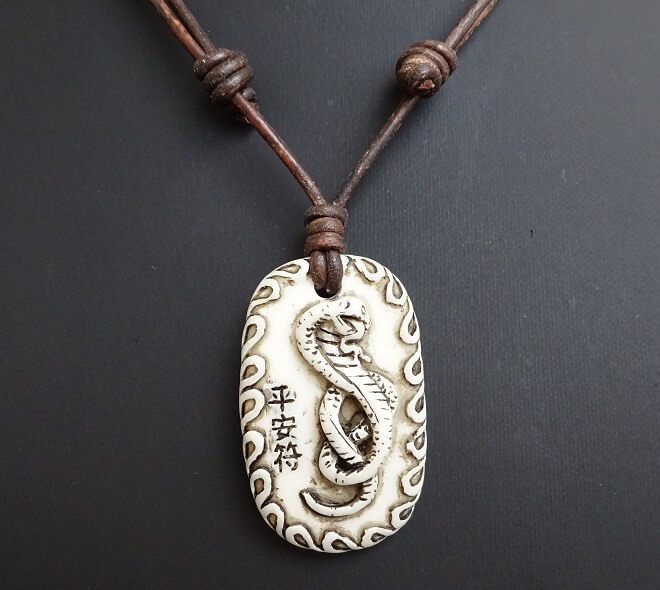 snake charm leather necklace antique brown leather 5