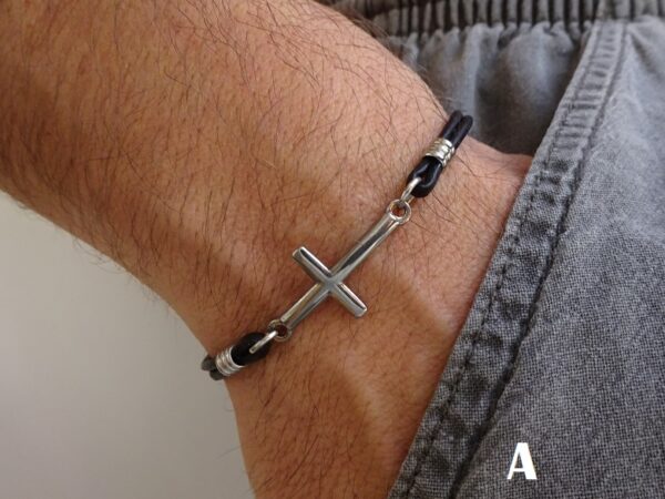 stainless steel cross leather bracelet 2A
