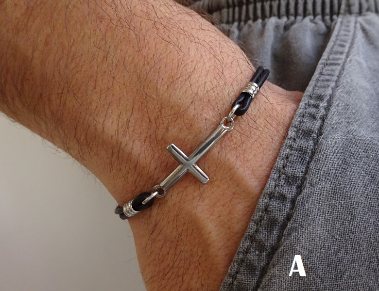 stainless steel cross leather bracelet 2A