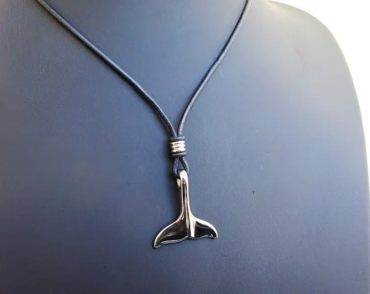 sterling silver whale tail leather necklace 1A