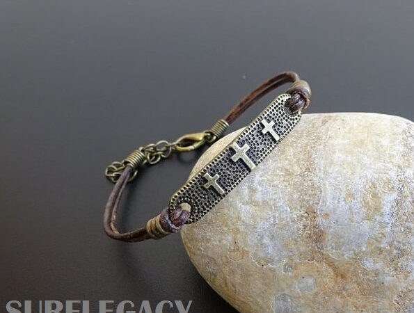Cross connector leather bracelet