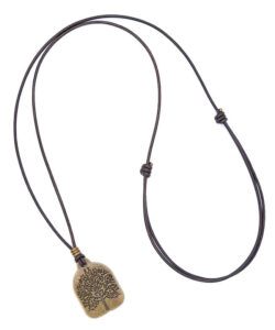bronze tree of life necklace on slip knot leather cord
