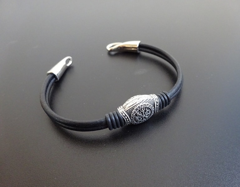 HELM OF AWE LEATHER BRACELET silver 4