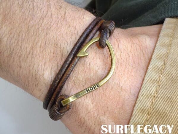 fish hook hope leather wrap bracelet worn 2