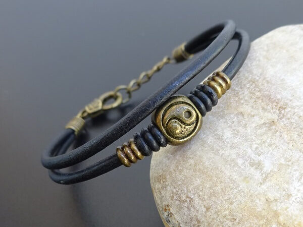 Bronze Yin Yang Leather Bracelet