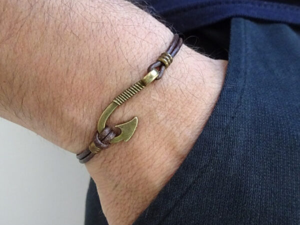 bronze fish hook leather bracelet worn 5 worn gallery website