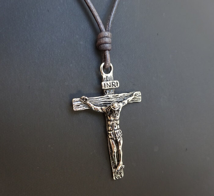 inri stainless steel crucifix on leather 11