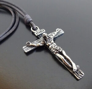inri stainless steel crucifix on leather 3A