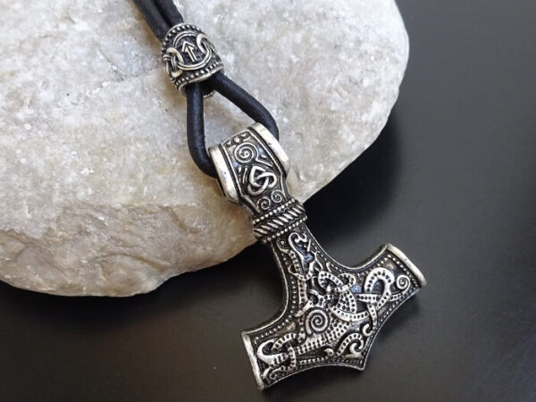 silver mjolnir necklace with rune