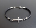 Stainless Steel Cross Bracelet on leather