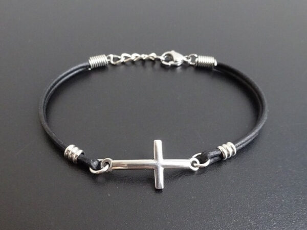 Stainless Steel Cross Bracelet on leather