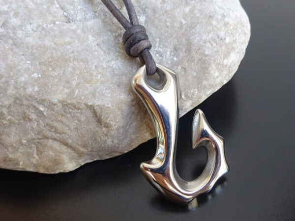 stainless steel fish hook leather necklace 6