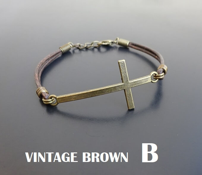 large bronze cross leather bracelet adjustable vintage brown 1 website