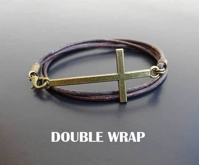 large bronze cross bracelet clasp on side double wrap 1A