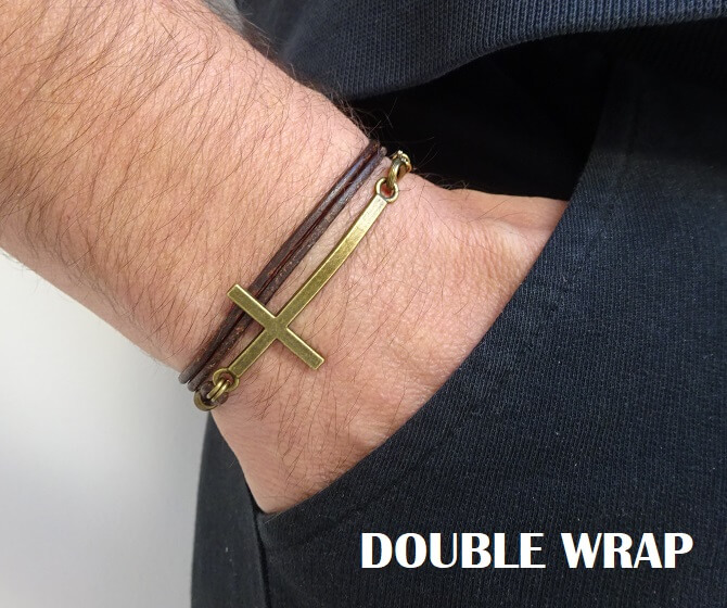 large bronze cross bracelet clasp on side double wrap worn 1