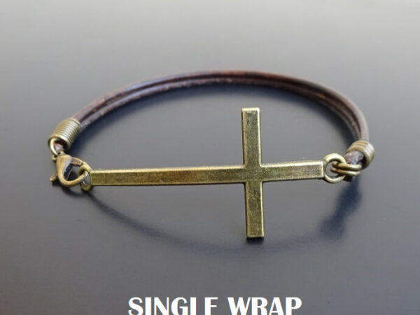 large cross bracelet clasp on side vintage brown 6 single wrap