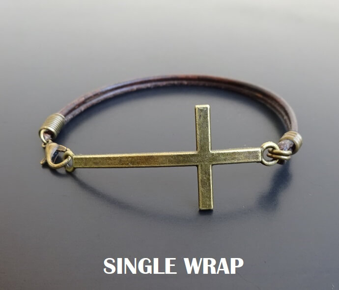 large cross bracelet clasp on side vintage brown 6 single wrap