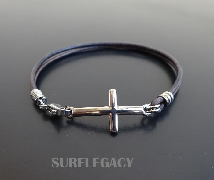 stainless steel cross bracelet clasp on side vintage gray 12 SURFLEGACY