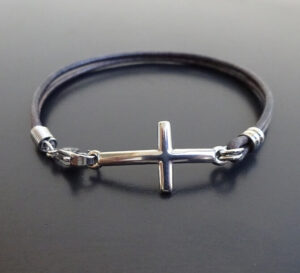 stainless steel sideways cross bracelet clasp on side vintage gray 9