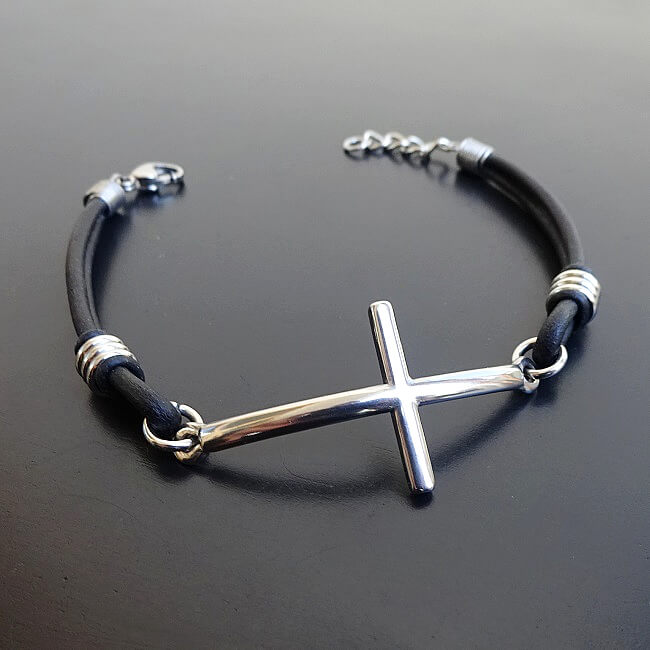 Stainless steel Cross leather Bracelet