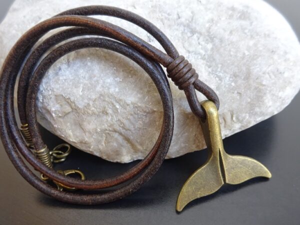 bronze brushed whale tail leather necklace 5
