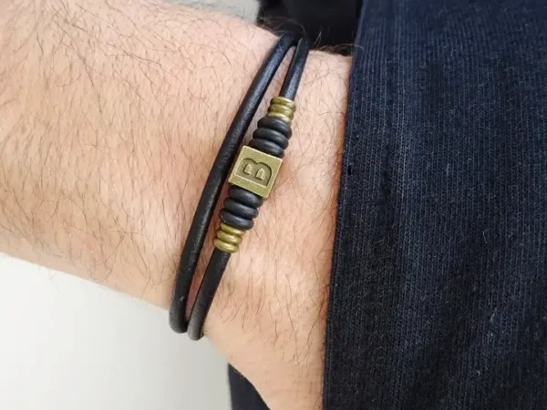 initial leather bracelet adjustable