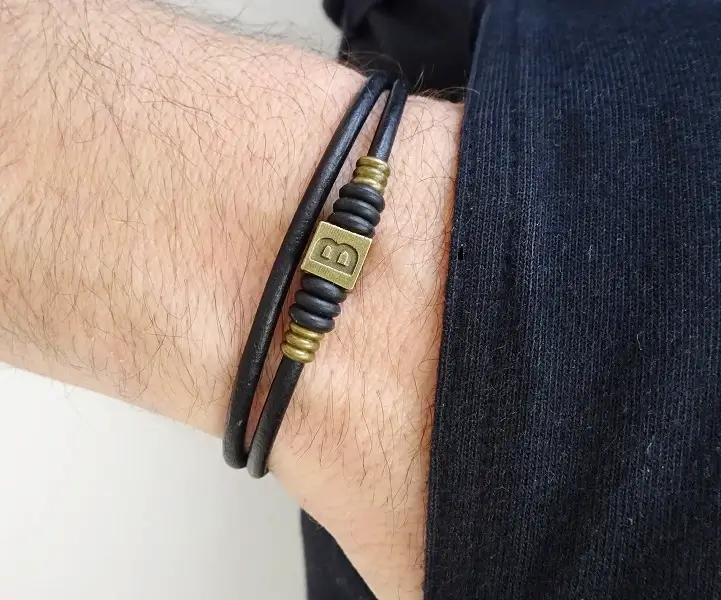 initial leather bracelet adjustable
