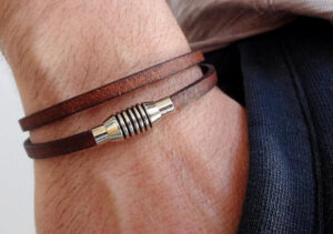 flat Leather bracelet with silver magnetic clasp
