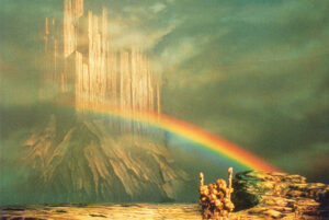 Asgard and Bifrost in Otto Schenk's interpretation of Wagner's drama Das Rheingold