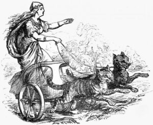 frya with cats pulling the chariot