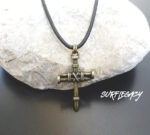 nail cross necklace black leather