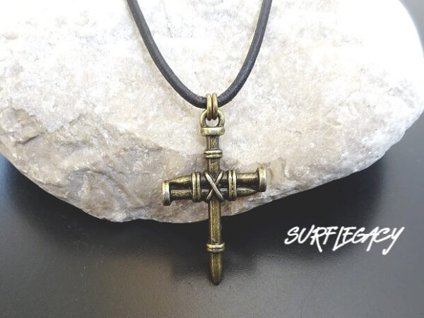 nail cross necklace black leather
