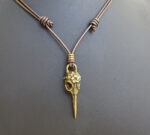 Bronze color Raven Skull Pendant ON LEATHER SLIP KNOT